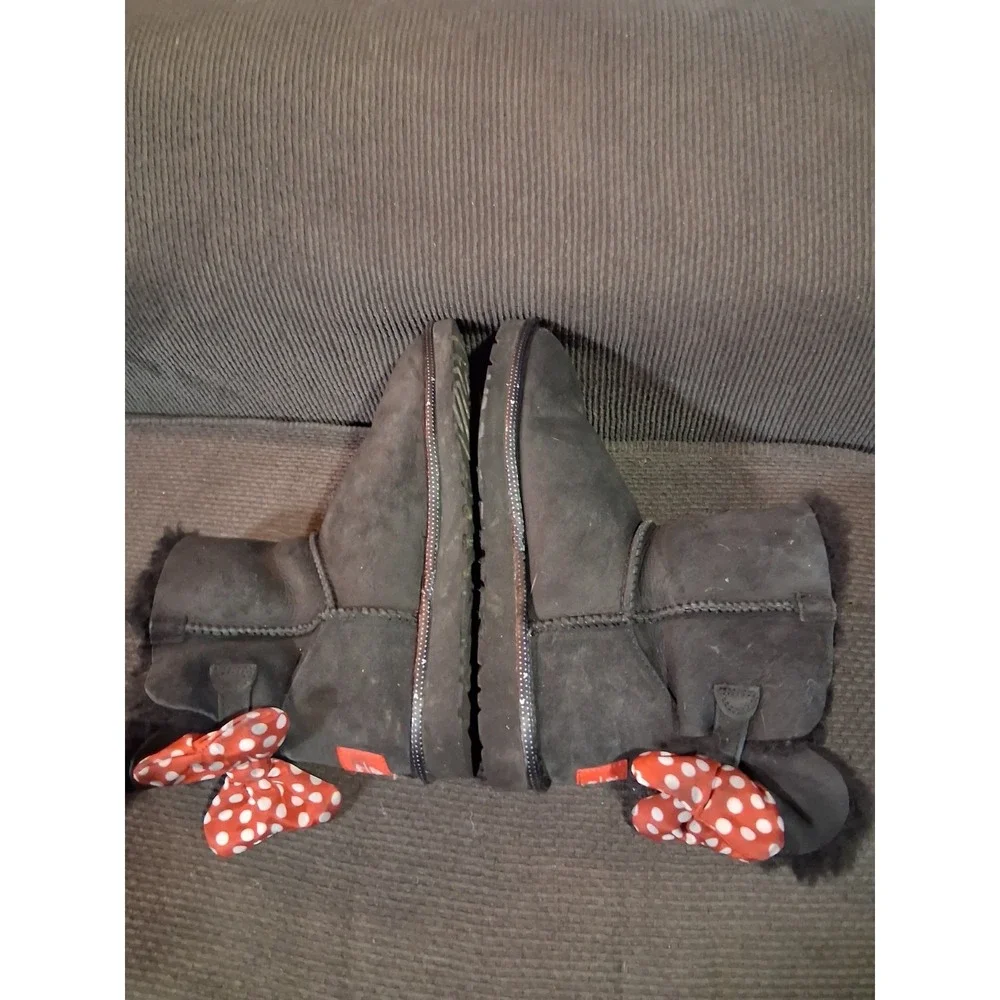 UGG X Disney Black Sheepskin Suede Mini‎ Bailey Bow II Boots 9